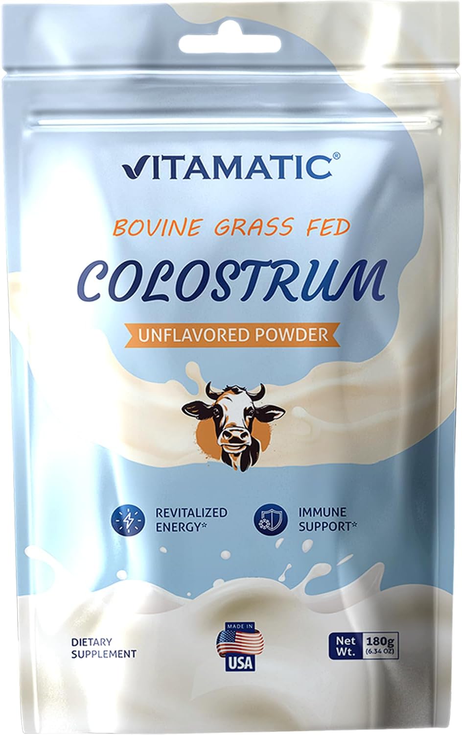 Vitamatic Calostro Bovino en Polvo 30% IgG - 180 g - Apoyo Inmunitario y Digestivo - Sin Sabor