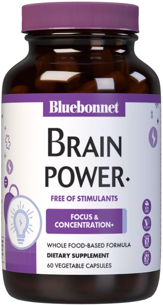 Bluebonnet BrainPower – Mezcla nootrópica de origen natural para la salud cerebral – Vegano, sin gluten, sin estimulantes – 60 cápsulas vegetales