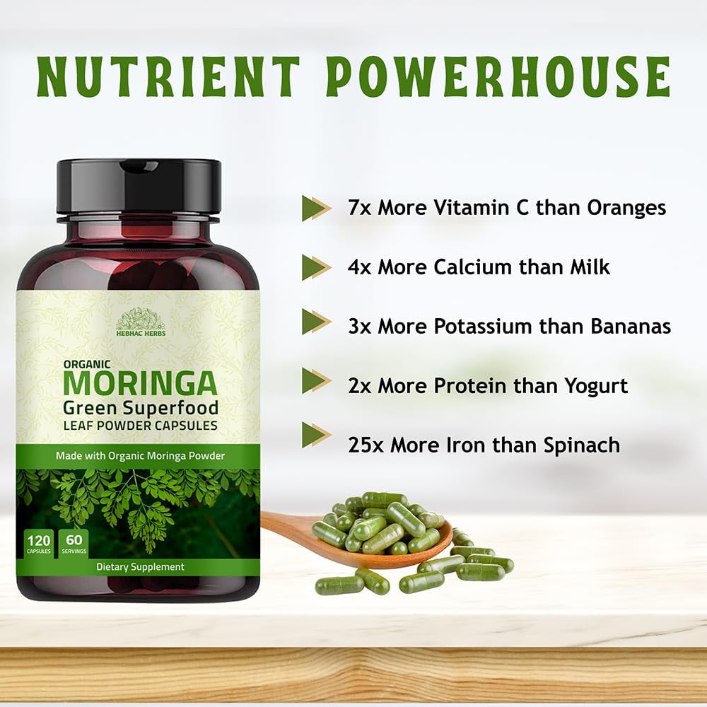 Hebhac Herbs Cápsulas de Moringa Ecológica 120 Cápsulas 1000mg