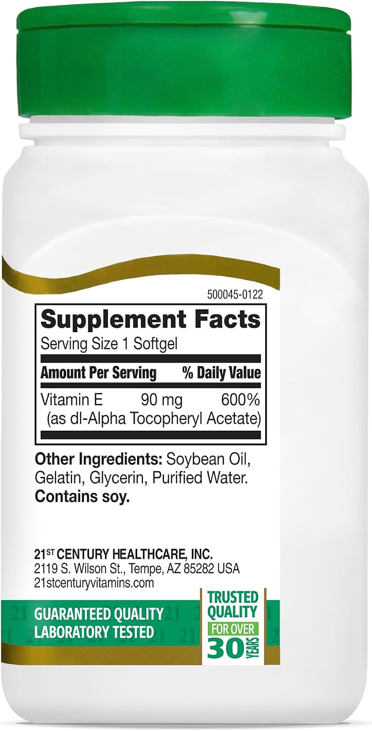 21st Century Vitamina E 200 UI (dl-alfa tocoferol) - Pack de 2 envases, 220 cápsulas blandas
