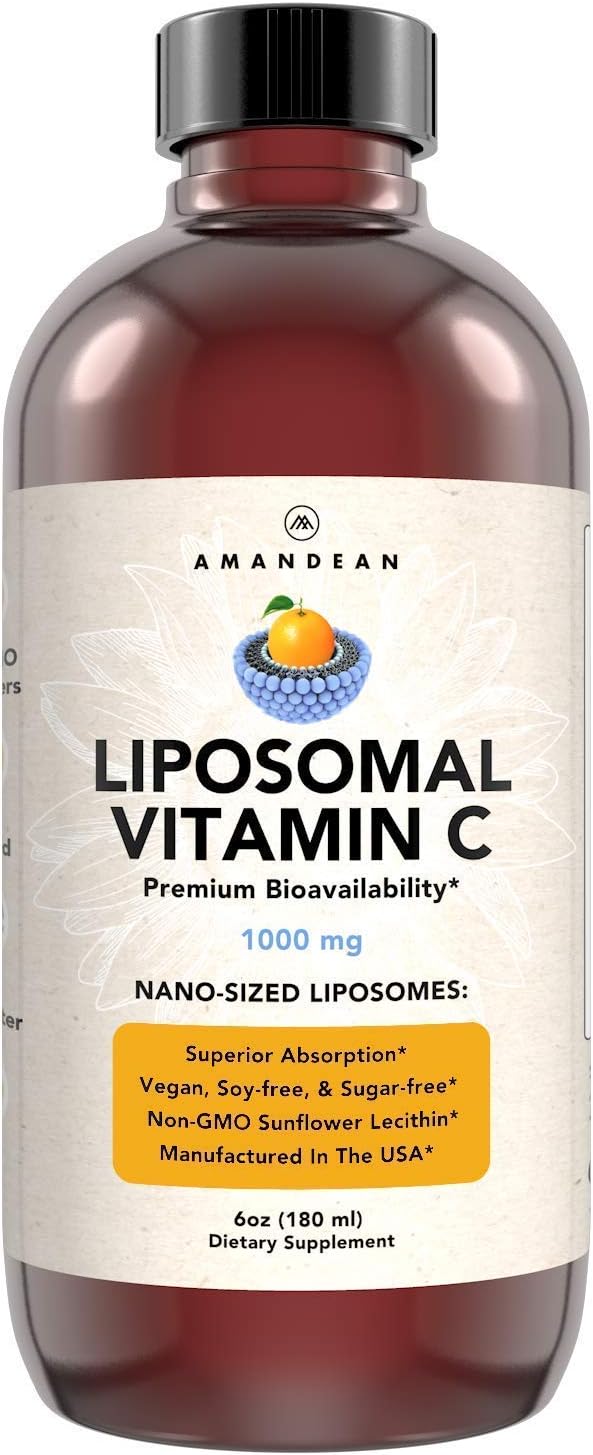 AMANDEAN Liposomal Vitamin C 1000mg 177ml - Suplemento Líquido de Vitamina C con Quali-C, Vegano, Sin Gluten