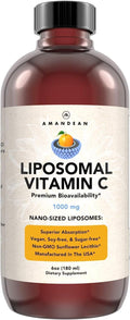 AMANDEAN Liposomal Vitamin C 1000mg 177ml - Suplemento Líquido de Vitamina C con Quali-C, Vegano, Sin Gluten