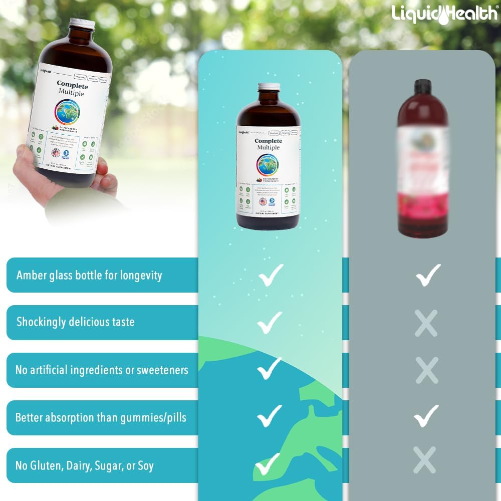 LIQUIDHEALTH Complete Multiple Multivitamínico Líquido para Adultos - 200+ Nutrientes, Apoyo Inmunológico, Energía y Salud Digestiva - Vegano, Sin Gluten - Pack de 2
