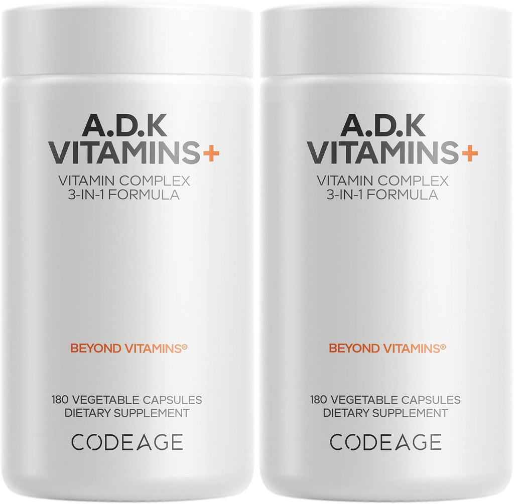 Codeage ADK Vitaminas+ Complejo de Vitaminas A, D3, K1 y K2 - 2 Envases (360 Cápsulas)