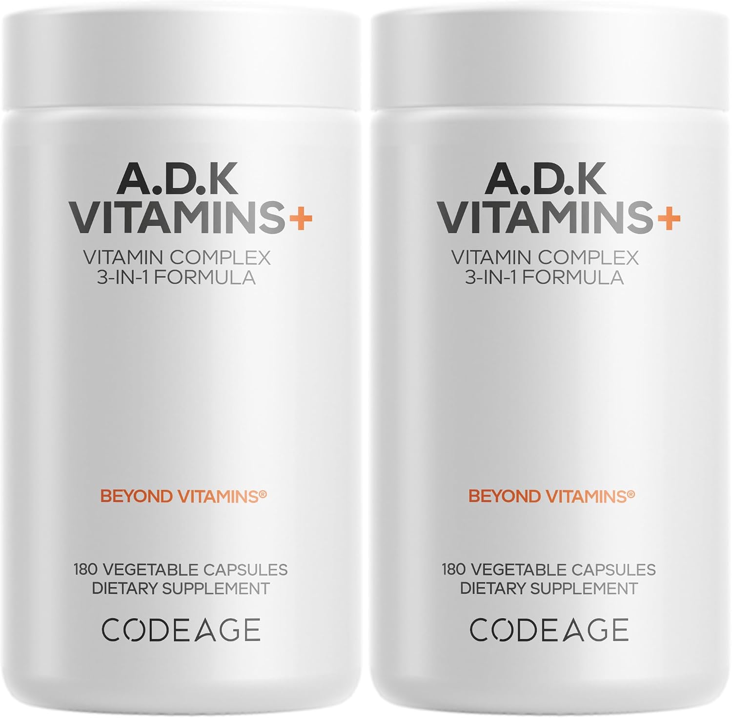 Codeage ADK Vitaminas+ Complejo de Vitaminas A, D3, K1 y K2 - 2 Envases (360 Cápsulas)
