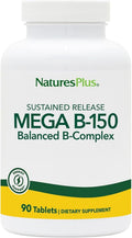 NaturesPlus Mega B-150 (90 comprimidos, lote de 2) - Complejo B equilibrado - Fórmula de liberación sostenida - Vegetariano, sin gluten - 180 dosis totales
