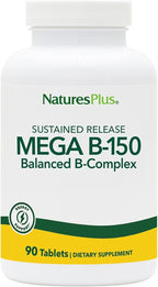 NaturesPlus Mega B-150 (90 comprimidos, lote de 2) - Complejo B equilibrado - Fórmula de liberación sostenida - Vegetariano, sin gluten - 180 dosis totales