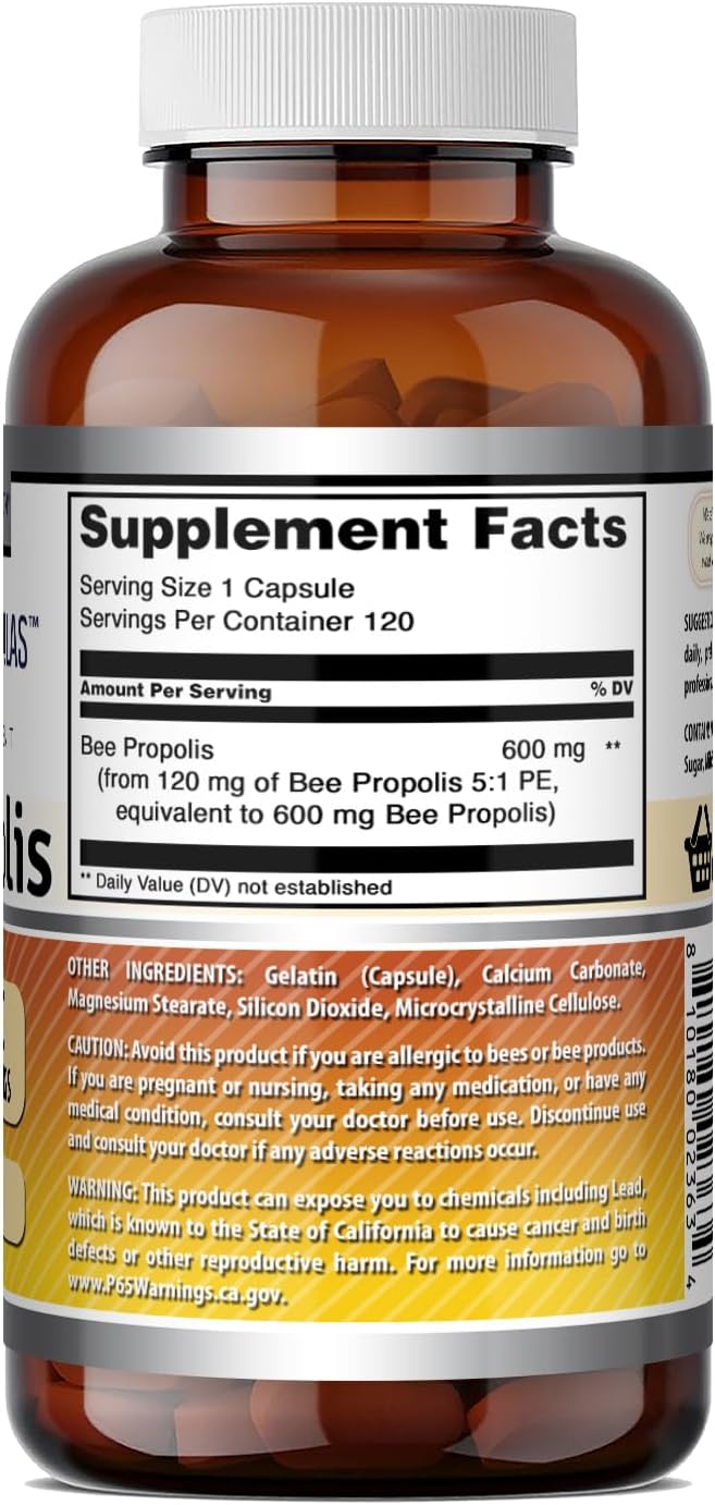 Amazing Formulas Bee Propolis | 600 mg Per Serving | 120 Capsules | Non-GMO | Gluten-Free