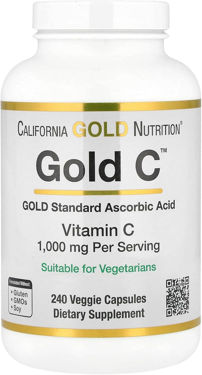 California Gold Nutrition Gold C Vitamina C USP Grado Farmacéutico - 1000 mg - 240 Cápsulas Vegetarianas – Image 1