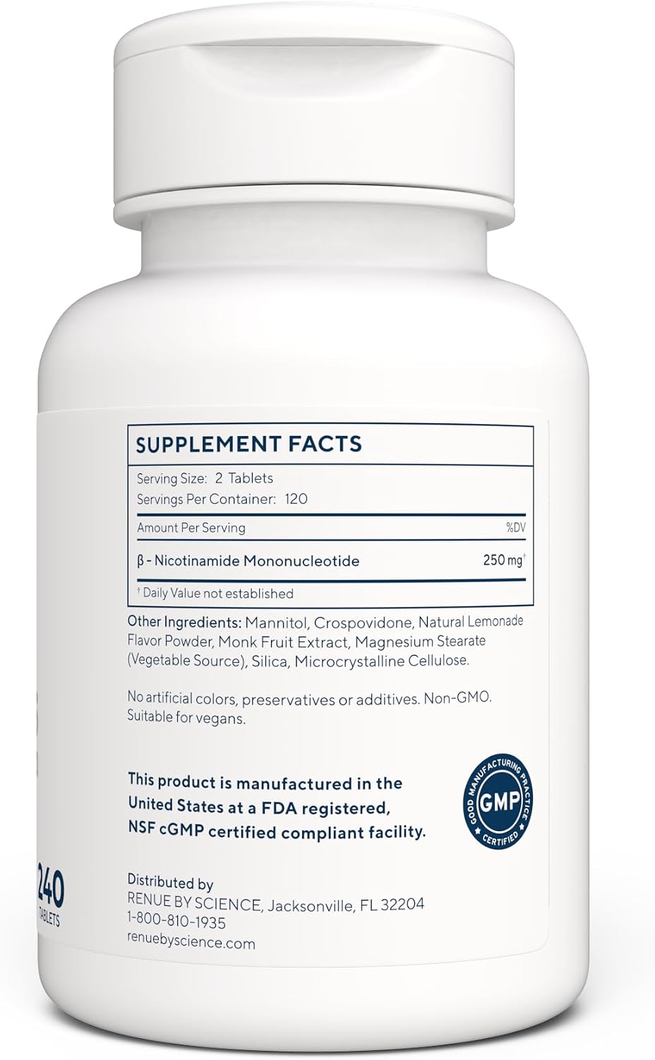Renue By Science NMN 250mg Comprimidos Sublinguales - 240 Comprimidos Vegetarianos Sabor Limón