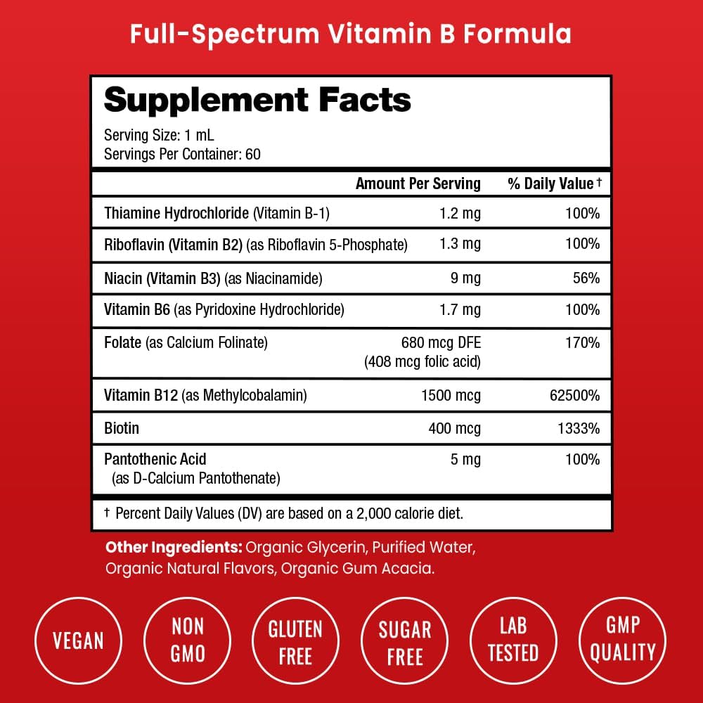 Complejo B Orgánico Líquido Sublingual con Metilcobalamina - 2 oz