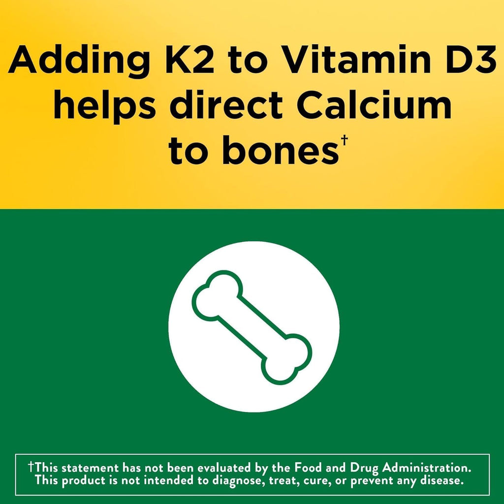 Nature Made Vitamina D3 + K2, 5000 UI (125 mcg) de Vitamina D, 100 mcg de Vitamina K2, 60 Cápsulas Blandas (Pack de 2)