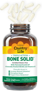 Country Life Bone Solid - Suplemento para la salud ósea con MCHA, Calcio, Magnesio, Zinc, Vitaminas K2 y D3 - 240 cápsulas