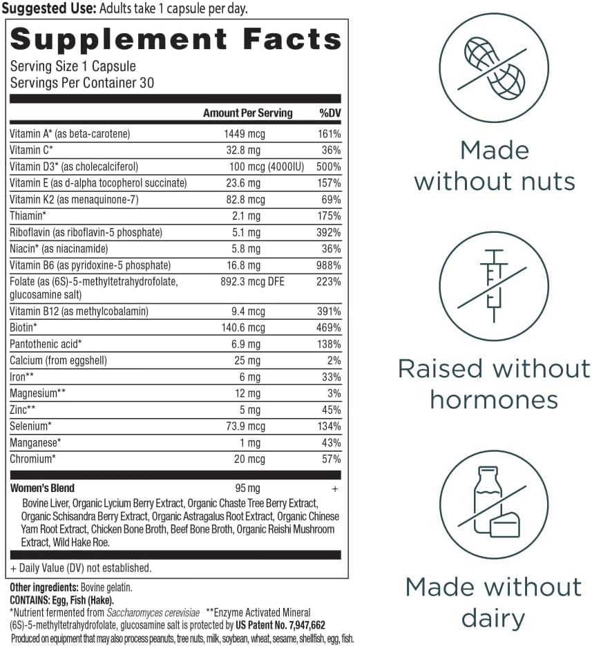 Ancient Nutrition Women's 1-Day Multivitamin, 30 Cápsulas