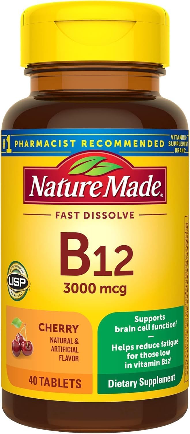 Nature Made Vitamina B-12 3000mcg, Comprimidos Sublinguales, Sabor Cereza, 40 unidades (Paquete de 2)