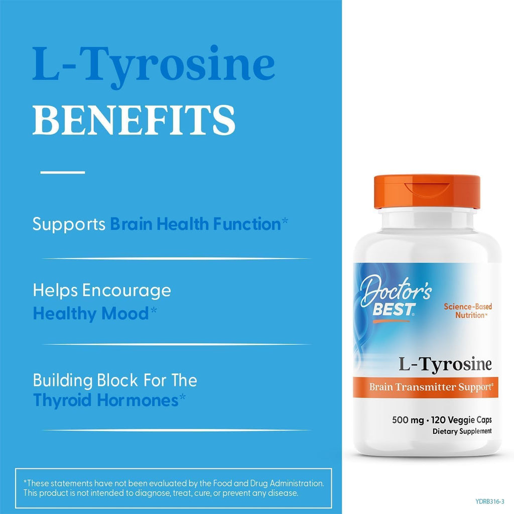 Doctor's Best L-Tirosina 500 mg - 120 Cápsulas Veganas