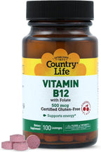 Country Life Vitamina B12 con Folato, 500mcg, 100 Comprimidos