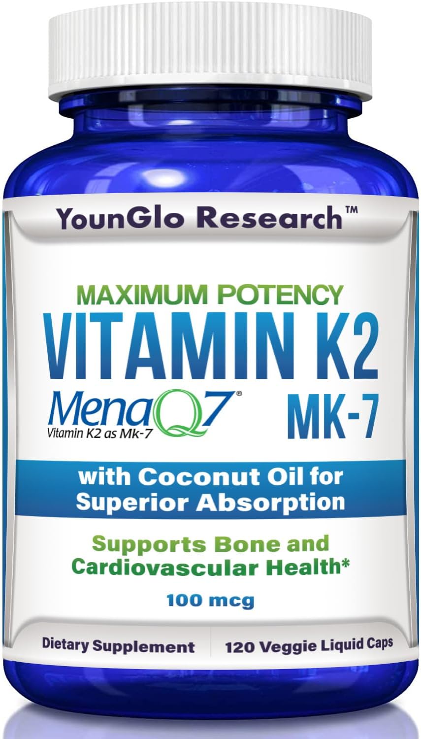 Vitamina K2 MK7 (MenaQ7) 100 mcg con Aceite de Coco - 120 Cápsulas Veganas