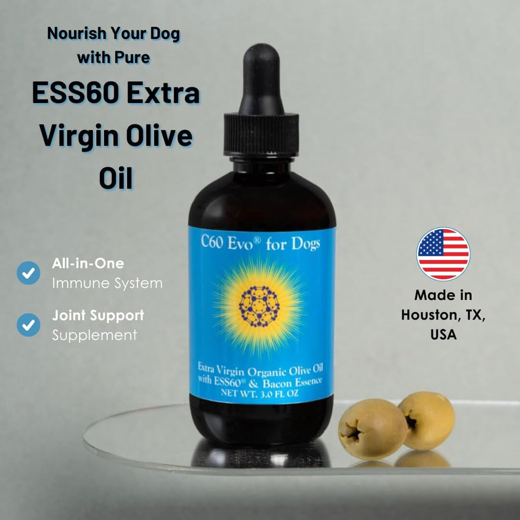 C60 EVO Suplemento para Perros con ESS60 Puro en Aceite de Oliva Virgen Extra, Sabor Bacon, 89 ml