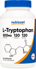 Nutricost L-Tryptophan 500mg, 120 Capsules - with BioPerine, Gluten-Free, Non-GMO