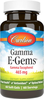 Carlson - Gamma E-Gems, Gamma Tocopherol 465 mg, Heart Health & Optimal Wellness, Antioxidant, 60 Soft gels