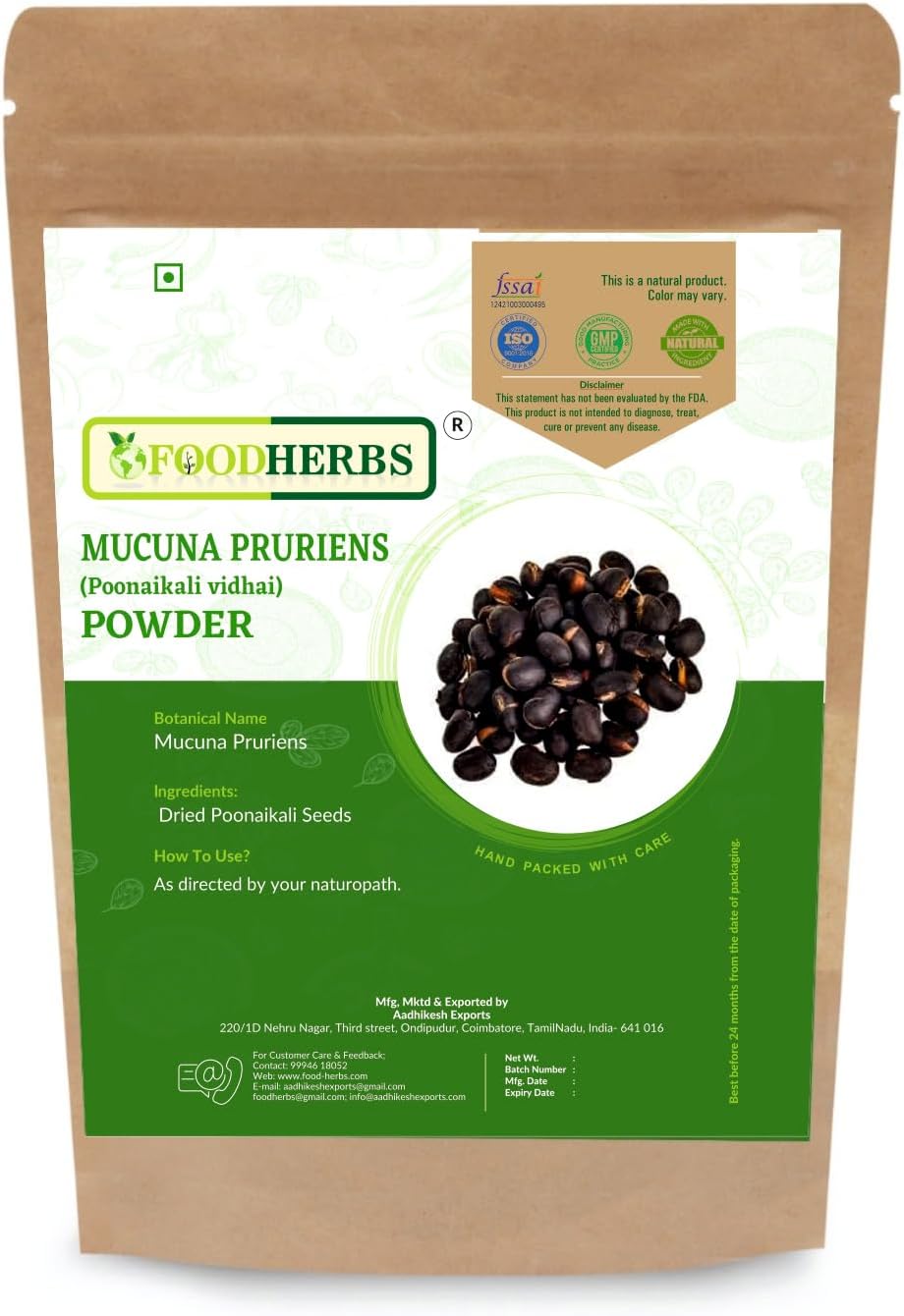 Foodherbs Mucuna Pruriens en Polvo | 200g | Kapikachu