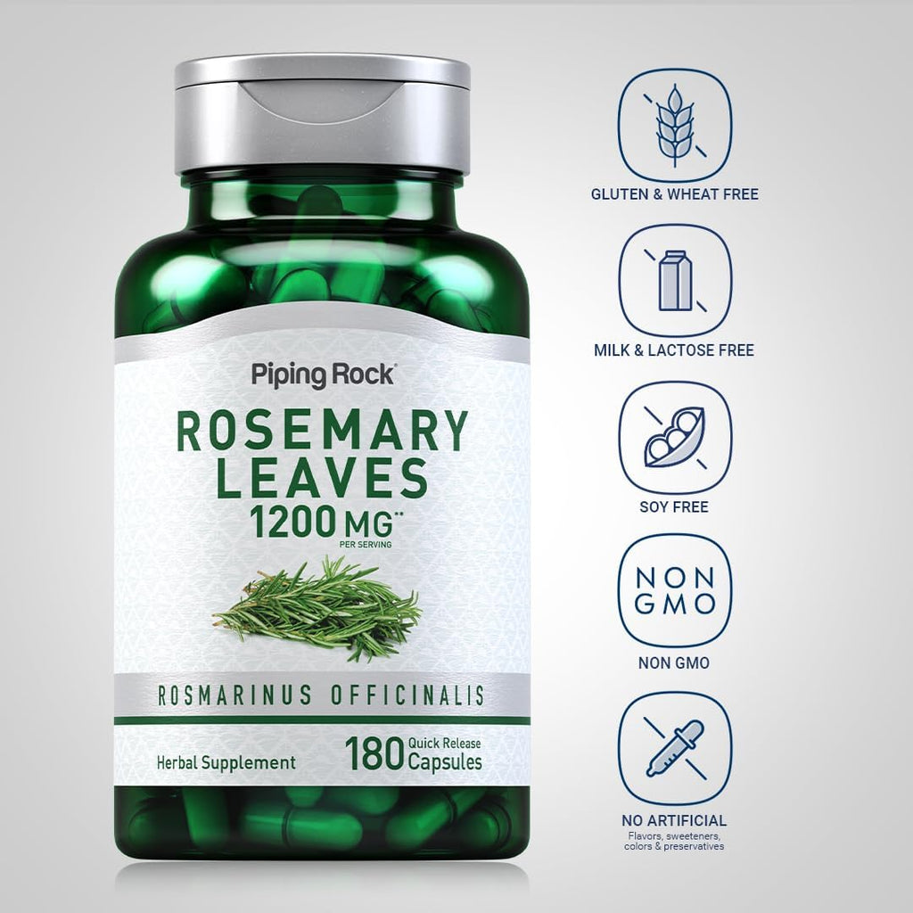Piping Rock Rosemary Leaf - 180 Capsules - Rosemary Leaf Extract Supplement - Non-GMO and Gluten-Free