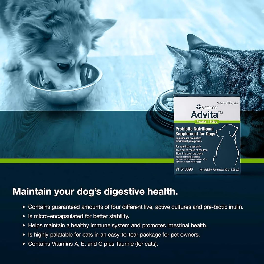 Vet One Advita Probiotic Nutritional Supplement for Dogs (3 Cajas, 90 Sobres)