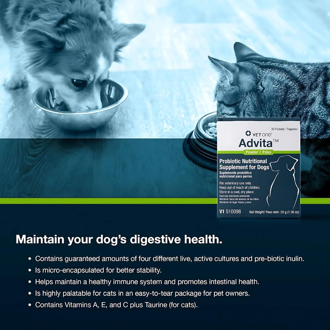 Vet One Advita Probiotic Nutritional Supplement for Dogs (3 Cajas, 90 Sobres)