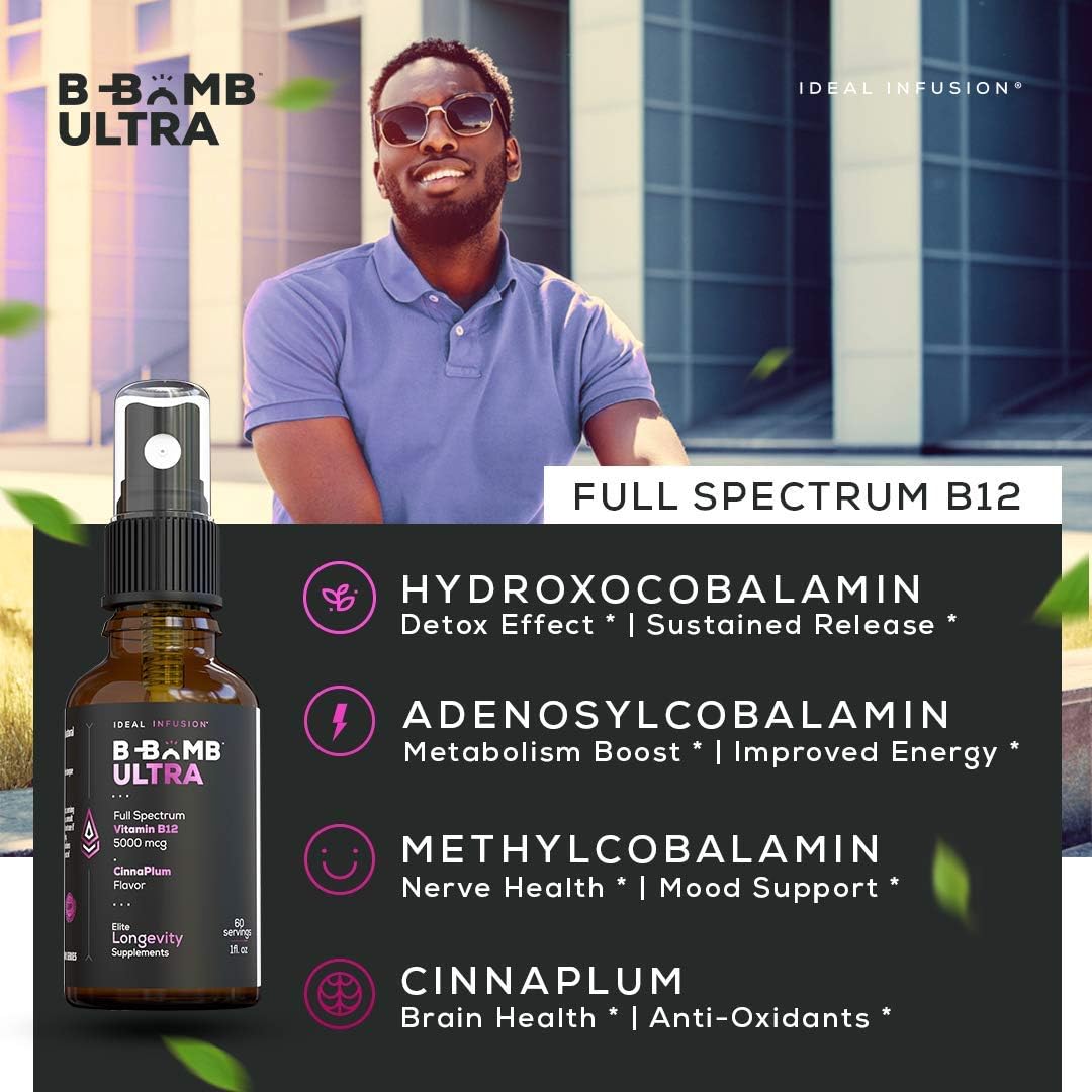 B-Bomb Triple B12 Spray 5000 mcg - Metilcobalamina, Adenosilcobalamina, Hidroxocobalamina - Sabor Orgánico Ciruela Canela