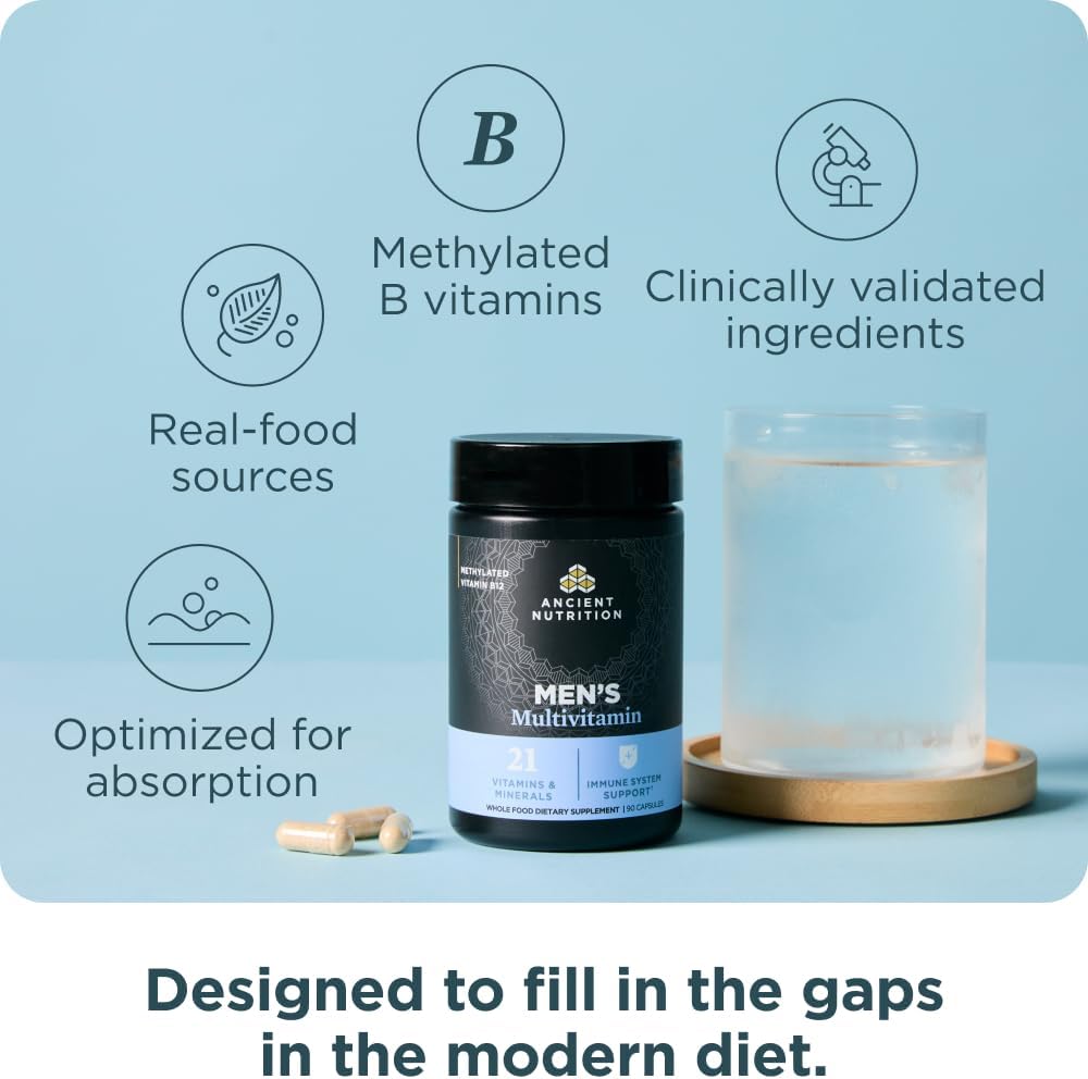 Ancient Nutrition Multivitamínico para Hombres (3 Cápsulas Diarias), 90 Cápsulas