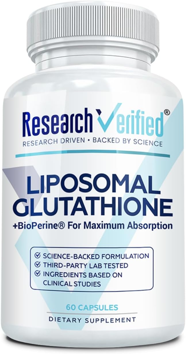 Research Verified® Glutatión Liposomal 500mg con Complejo Fosfolípido, Vitamina C y Bioperine® - 60 Cápsulas Veganas
