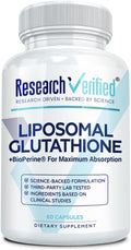 Research Verified® Glutatión Liposomal 500mg con Complejo Fosfolípido, Vitamina C y Bioperine® - 60 Cápsulas Veganas