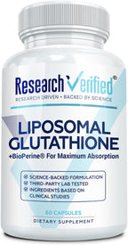 Research Verified® Glutatión Liposomal 500mg con Complejo Fosfolípido, Vitamina C y Bioperine® - 60 Cápsulas Veganas
