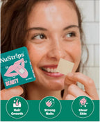 NuStrips Fast-Dissolving Beauty Strips con Biotina, Folato y Vitamina E – 30 tiras sabor fresa