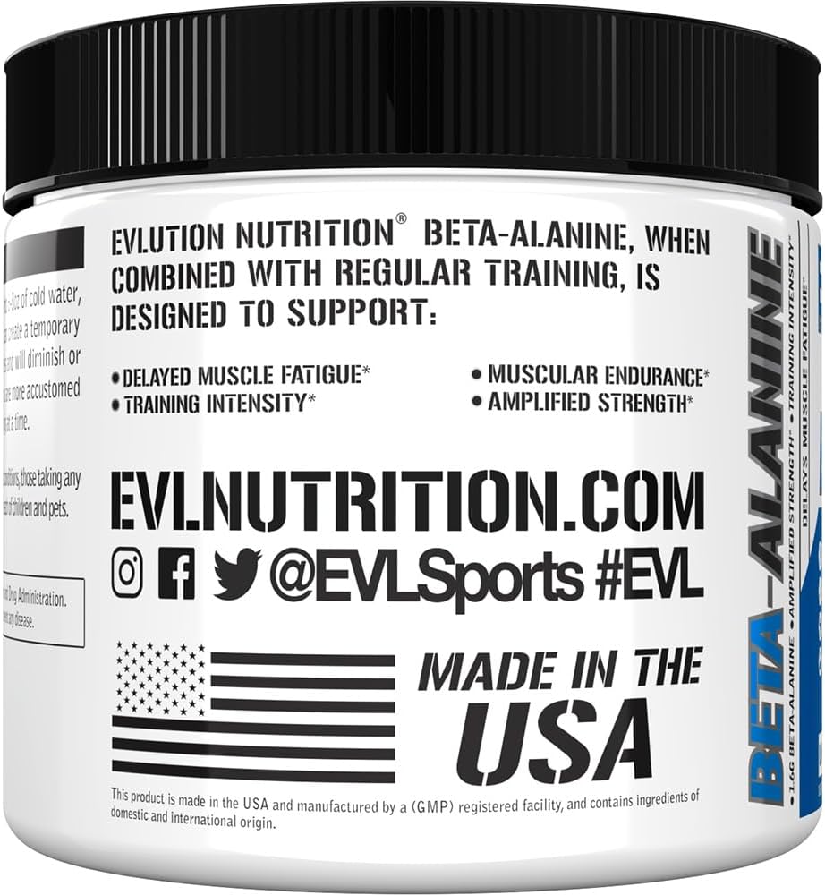 Evlution Nutrition Beta-Alanina Pura en Polvo - 125 Raciones (1.6g por Ración) Sin Sabor