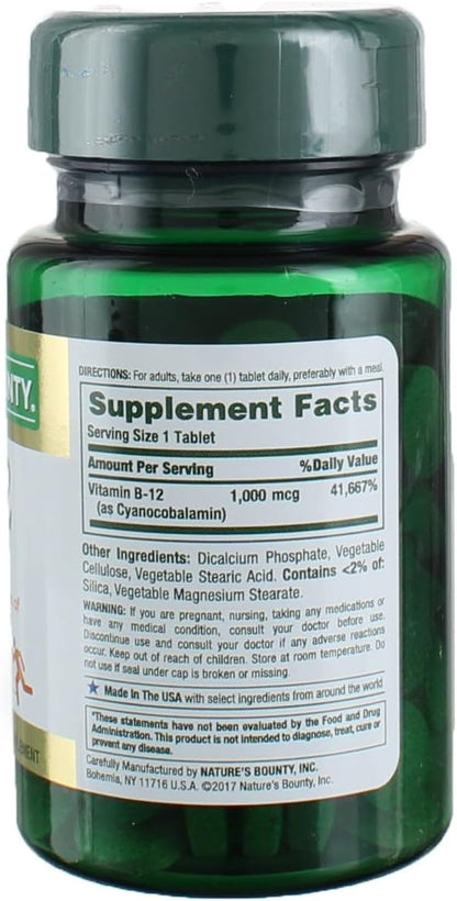 Nature's Bounty Vitamina B12 1000 mcg – Reducción del cansancio y la fatiga: La vitamina B12 contribuye al – Image 1