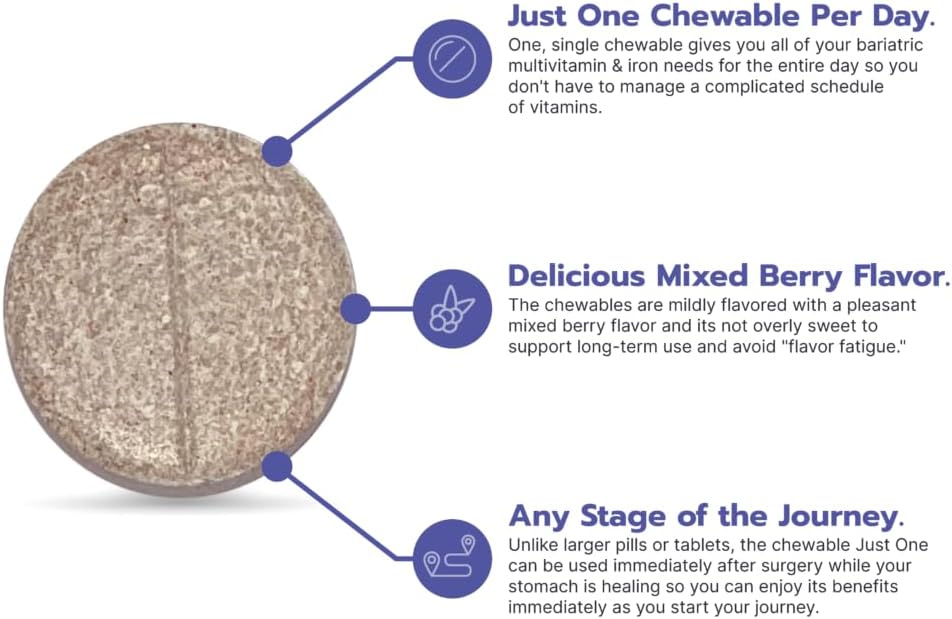 Bari Life Just One Chewable Multivitamínico Bariátrico Diario con Hierro (90 Comprimidos Masticables)