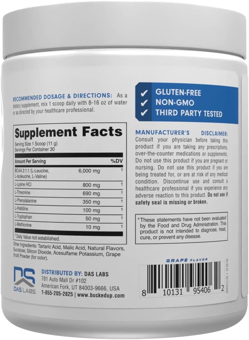 Bucked Up Essential Amino Acids - EAA Powder - Sabor Uva - 30 Servicios
