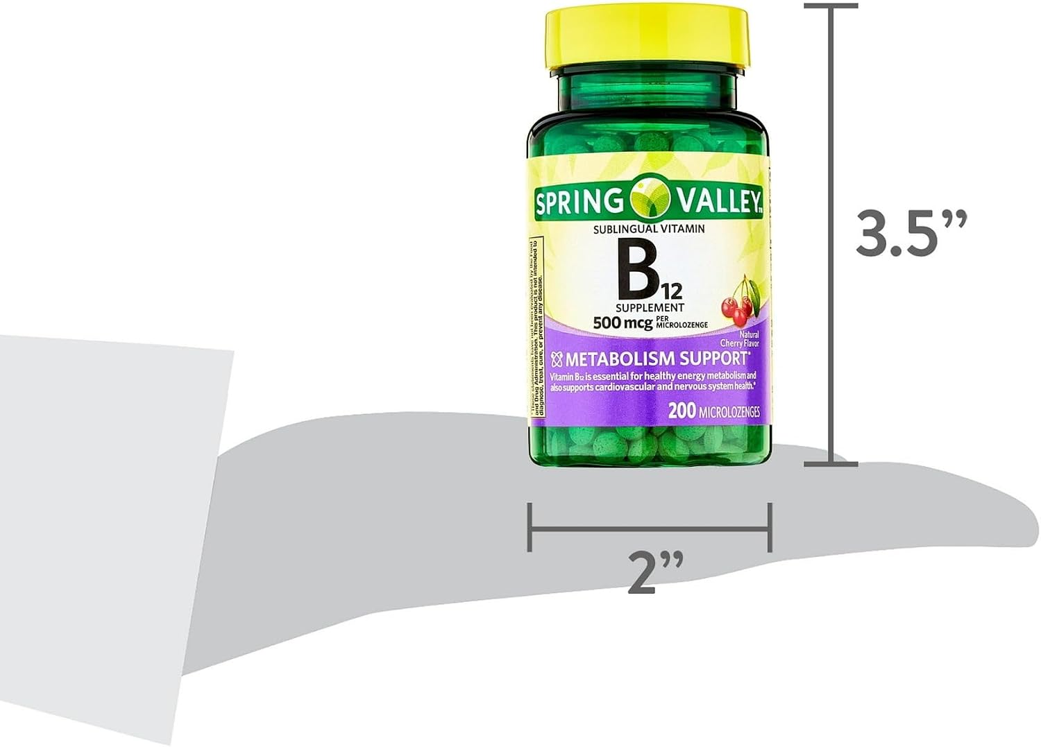Sublingual B12 500 mcg - Spring Valley - Cherry Flavor - 200 comprimidos