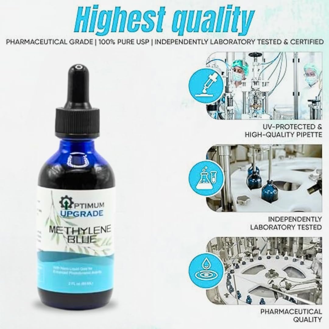 OU Methylene Blue 1% | Grado USP | Suplemento para la Salud Cerebral | Frasco con Gotero de 50 ml | Sin Formaldehído