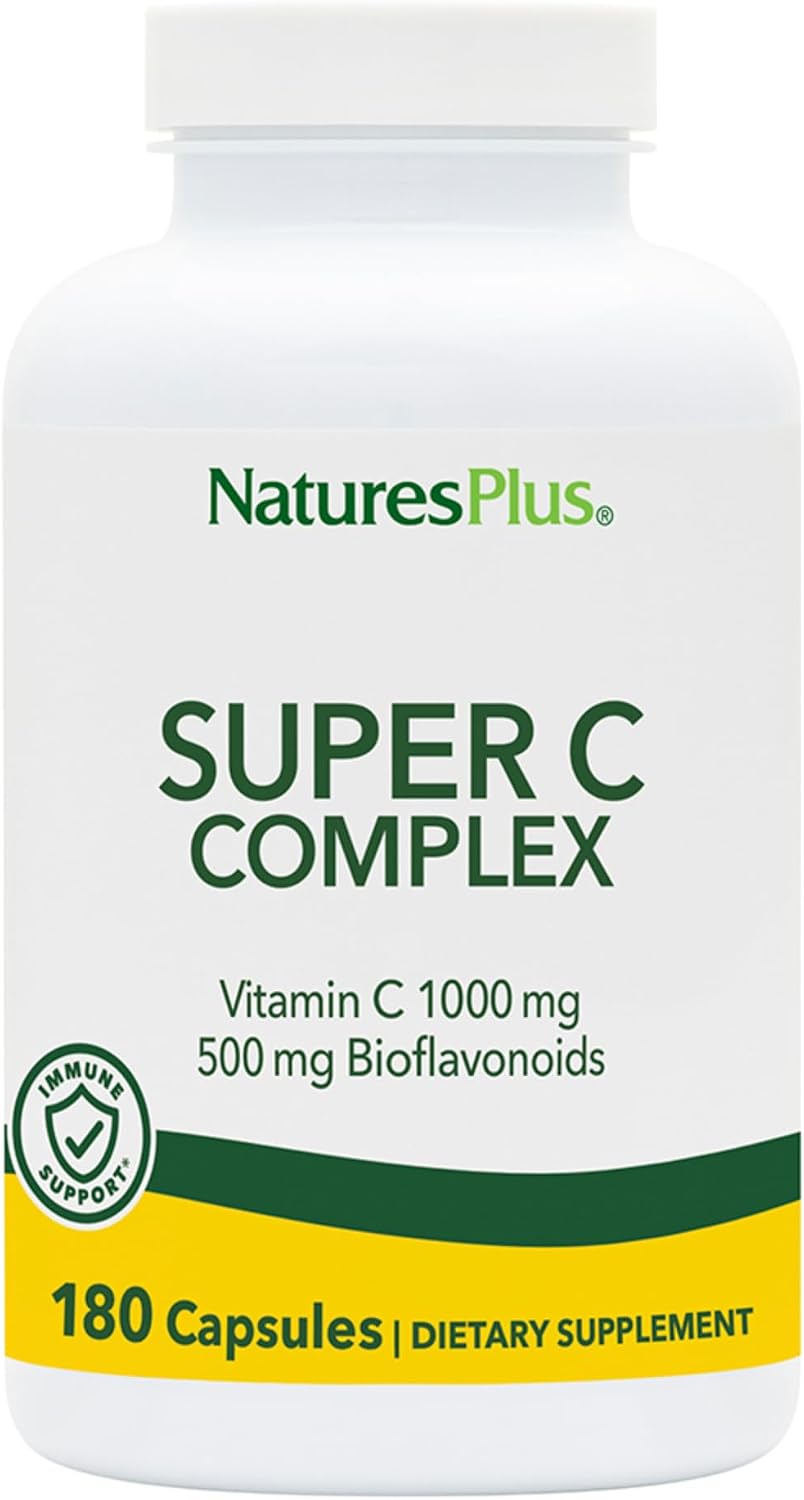NaturesPlus Super C Complex - 180 Cápsulas, Pack de 2 - con 1000 mg de Vitamina C y 500 mg de Bioflavonoides - Vegano, Sin Gluten