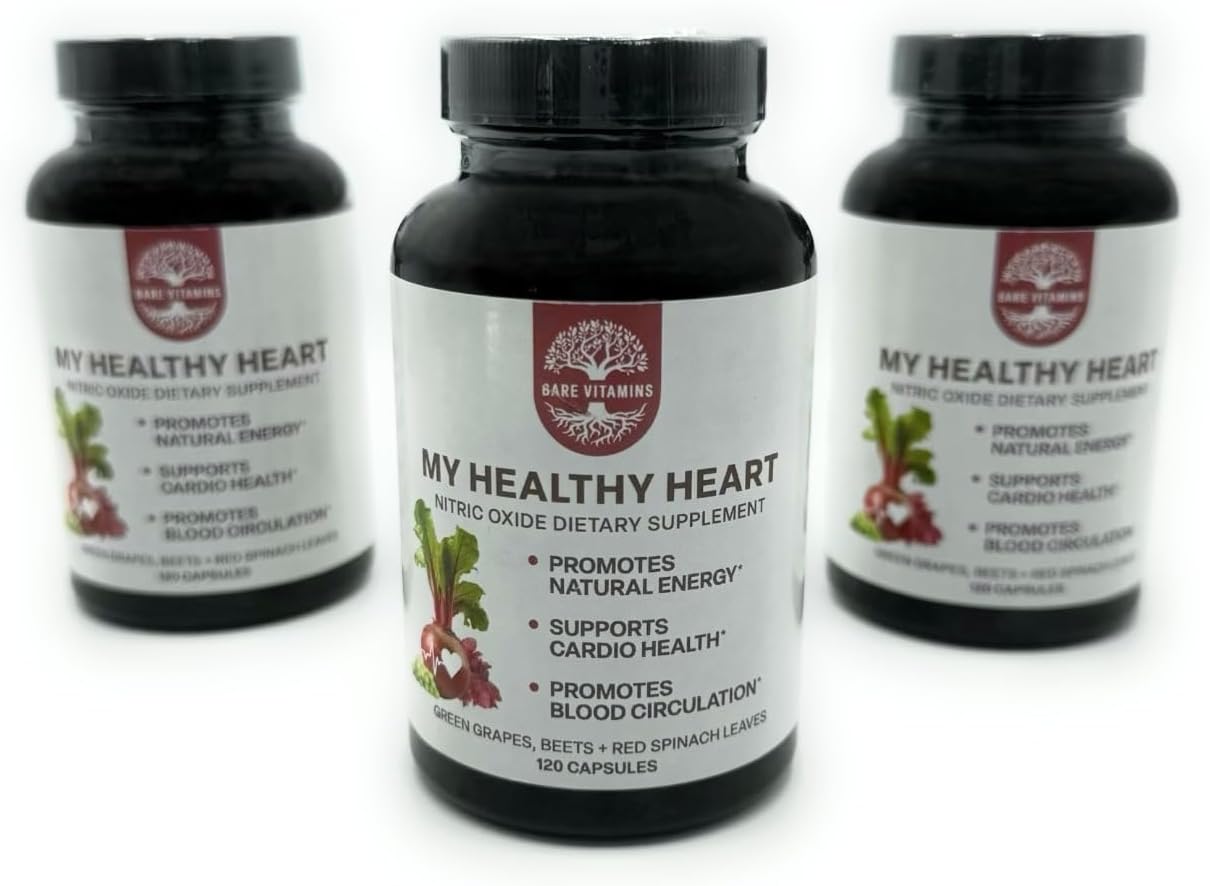 BARE VITAMINS My Healthy Heart, Suplemento de Óxido Nítrico, 120 Cápsulas