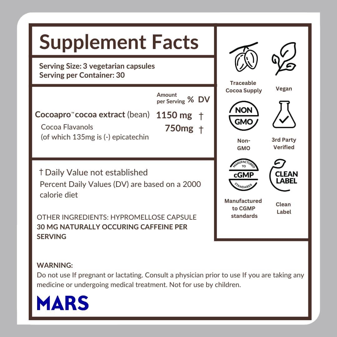 CocoaVia Ultra 750mg Flavanoles de Cacao – Apoyo para el Corazón y el Cerebro, 30 Cápsulas
