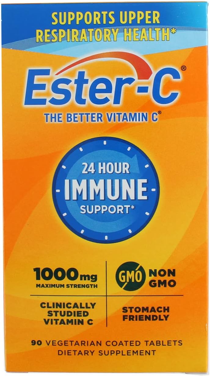 Ester-C Vitamina C, 24 Horas de Apoyo Inmunitario, Máxima Potencia, 1.000 mg, 90 Comprimidos Vegetarianos Recubiertos