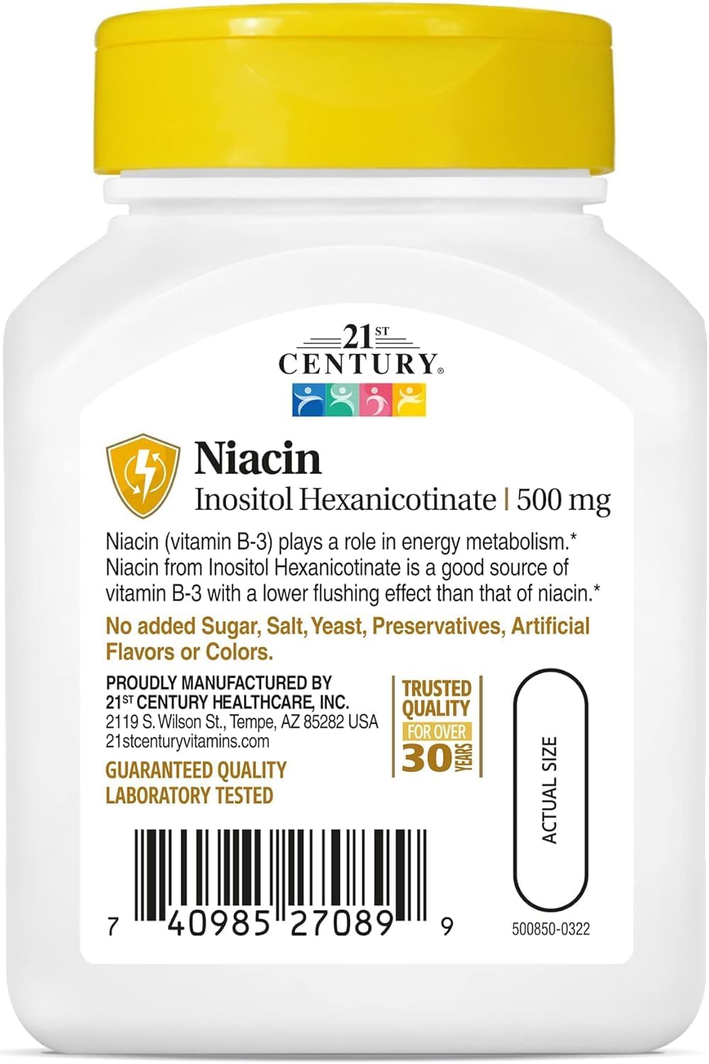 Niacina Sin Rubor 500 mg, 110 Cápsulas