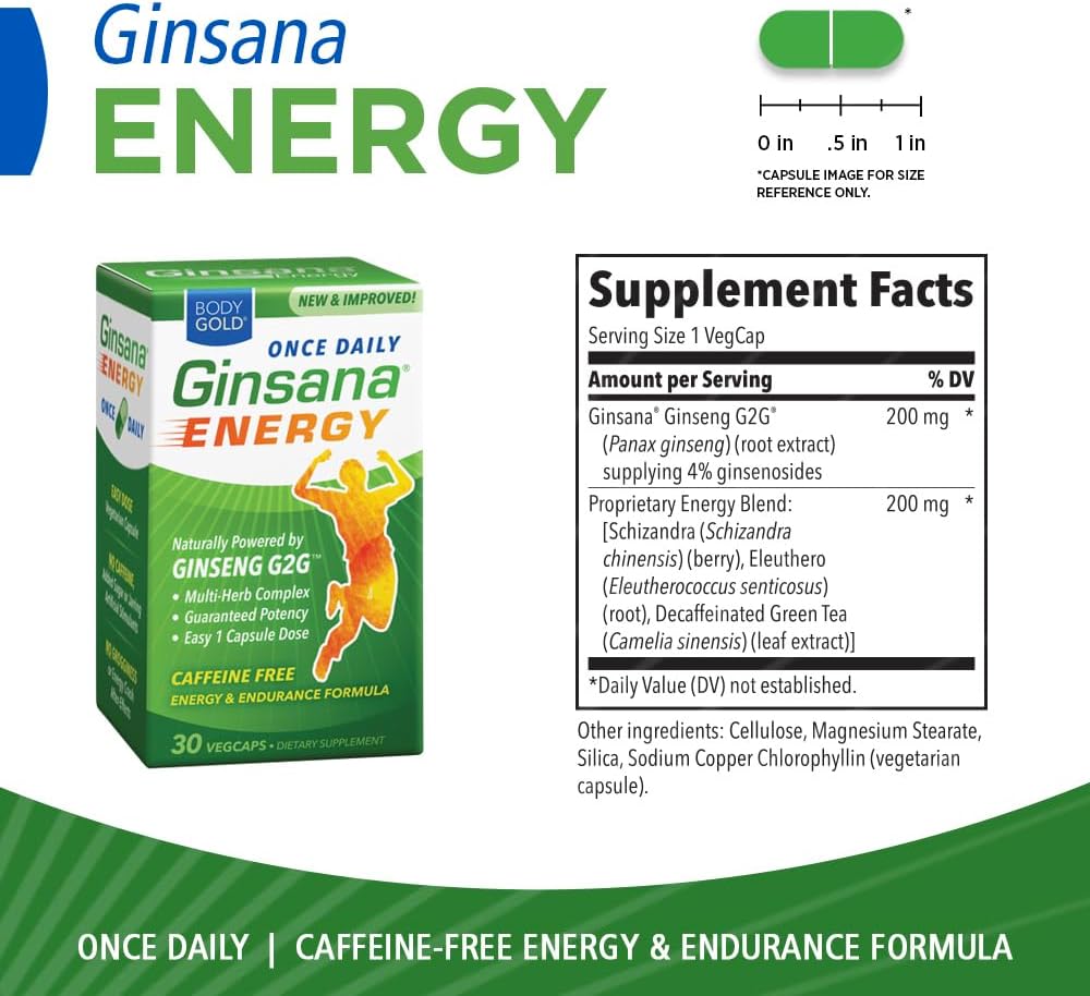 Body Gold Ginsana Energy - Panax Ginseng + Hierbas - 30 Cápsulas x3