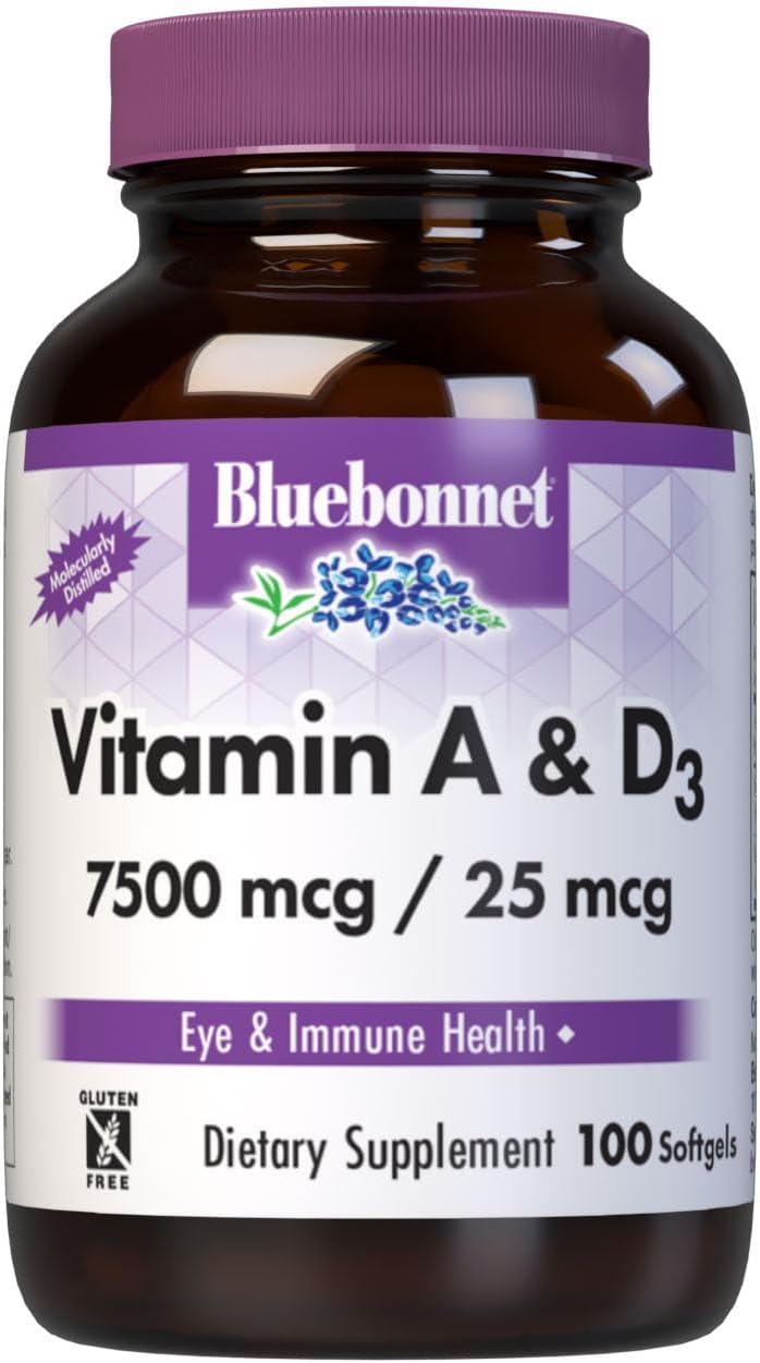 Bluebonnet Nutrition Vitamina A y D3 25.000 UI/1.000 UI – 100 Cápsulas Blandas