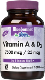 Bluebonnet Nutrition Vitamina A y D3 25.000 UI/1.000 UI – 100 Cápsulas Blandas
