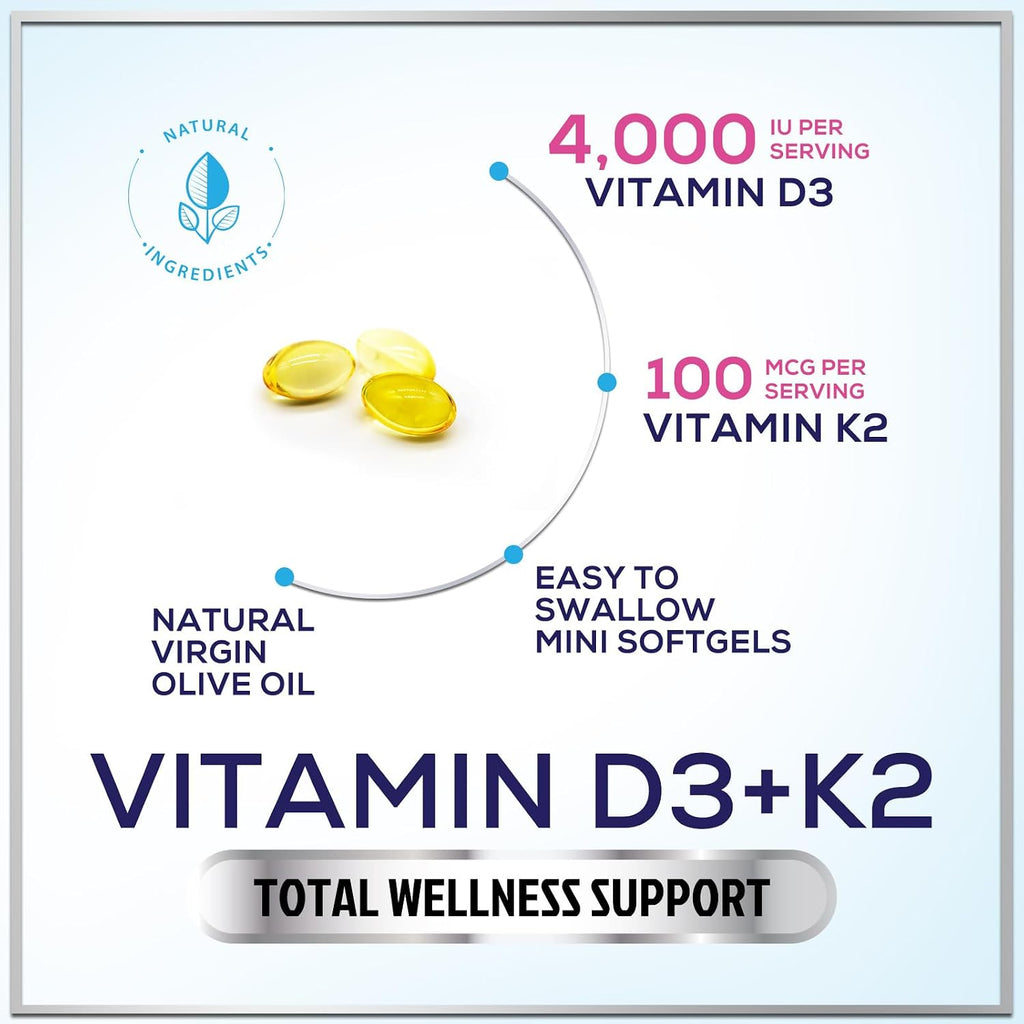 Hello Lovely! Vitamina D3 con K2 (MK-7) - 4000 IU (100 mcg) por porción - 120 Cápsulas Blandas
